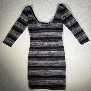 West Seal Small 90s Y2K Mini Dress‎ Gray/Black Stripes Scoop Neck